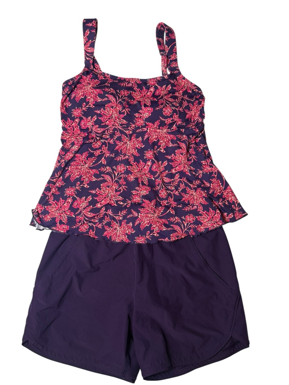 Lands' End Pink and white Floral Tankini with Purple Swim Shorts Size S ( 6-8)